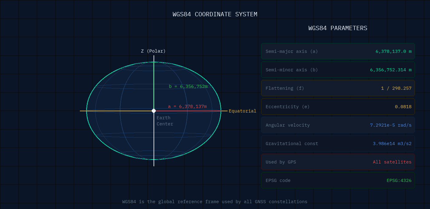 ไดอะแกรมระบบพิกัด WGS84 — Ellipsoid และพิกัด Latitude/Longitude