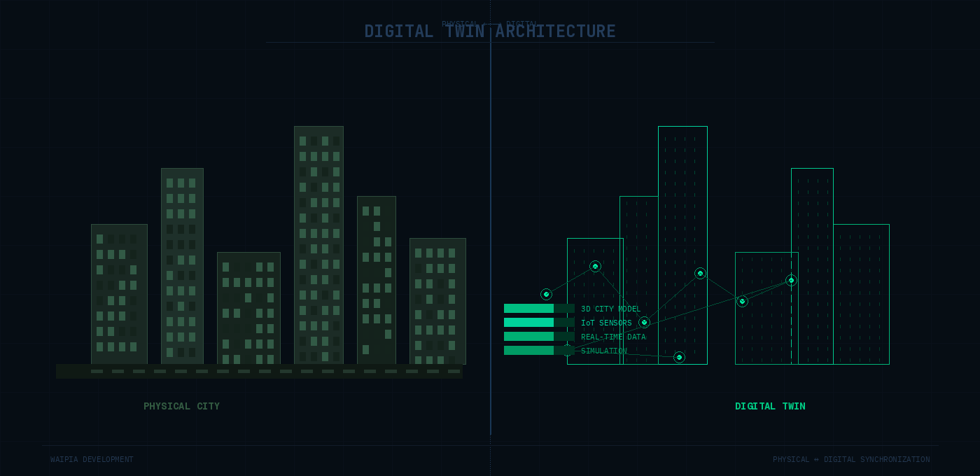 สถาปัตยกรรม Digital Twin — เมืองกายภาพเทียบกับแบบจำลองดิจิทัล