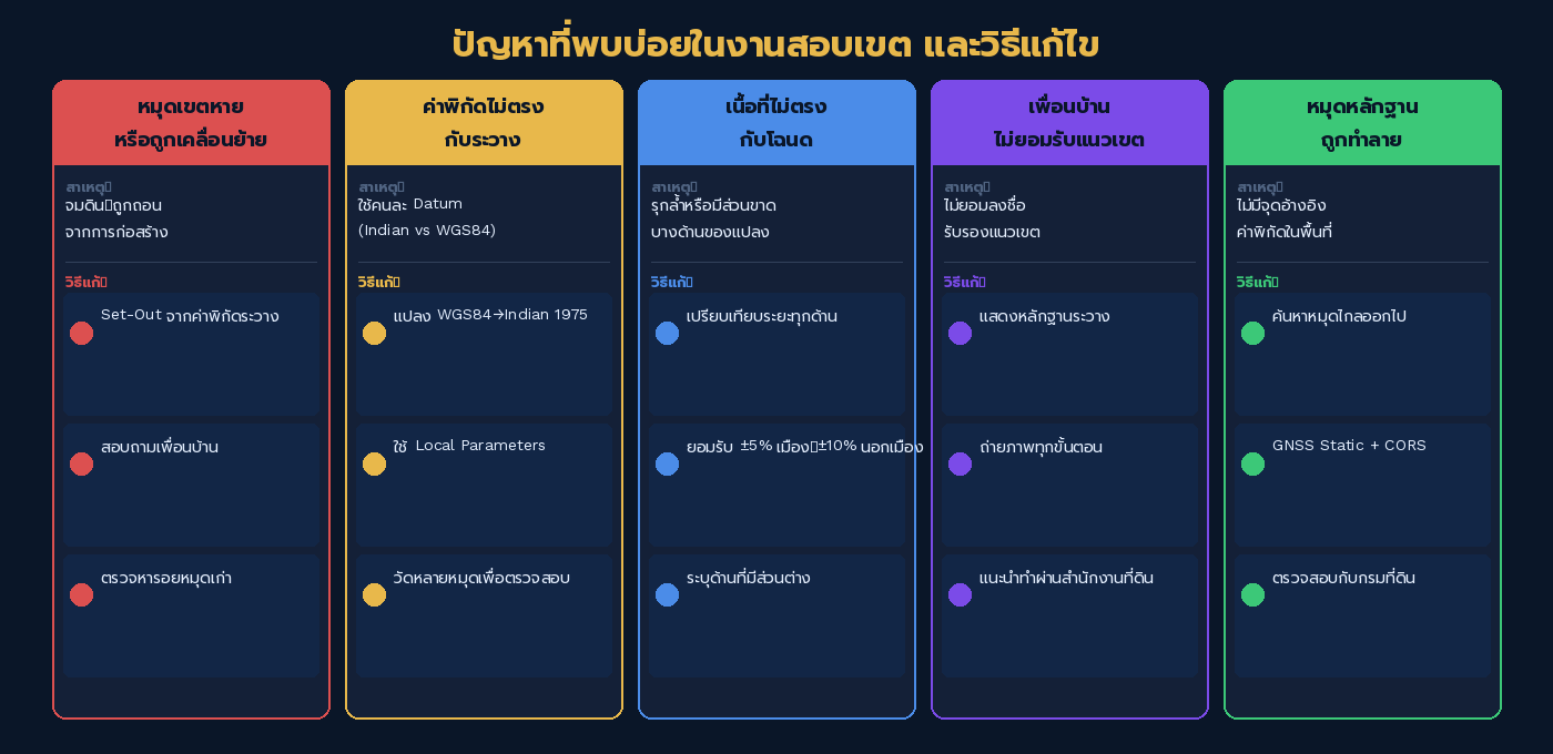 ภาพแสดงปัญหาที่พบบ่อยในงานสอบเขตที่ดินและแนวทางแก้ไข