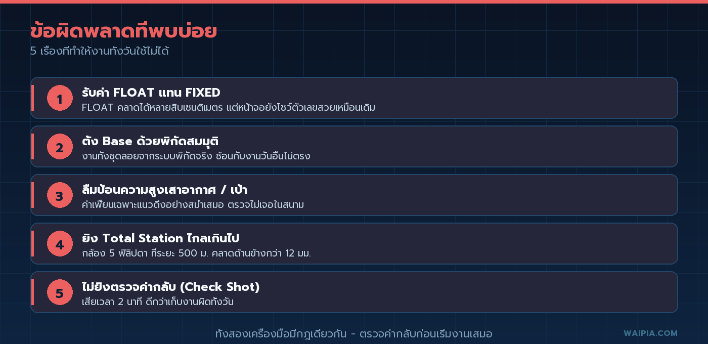 รายการข้อผิดพลาดที่พบบ่อย 5 ข้อในงาน Total Station และ GNSS RTK