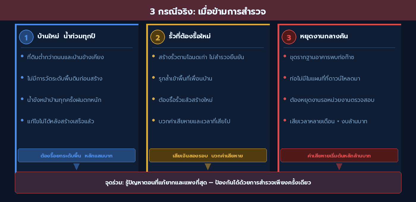 3 เรื่องจริง: บ้านน้ำท่วม รั้วรุกล้ำ และหยุดงานเพราะท่อก๊าซ